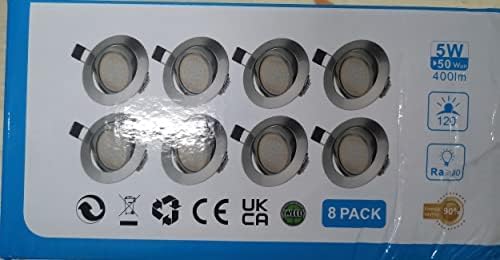 LED Recessed Ceiling Spot Lights 5W Cool White 6000K Downlight Ultra Slim Not Dimmable Rotatable Spotlights IP20 Protection for Living Room Bedroom Kitchen, Open Hole Size 75-80mm, Pack of 8