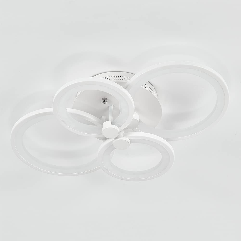 Modern LED Ceiling Light, Flush Mount Lighting Fixture with 4 White Rings, Acrylic Chandelier Lamp for Living Room, Bedroom
