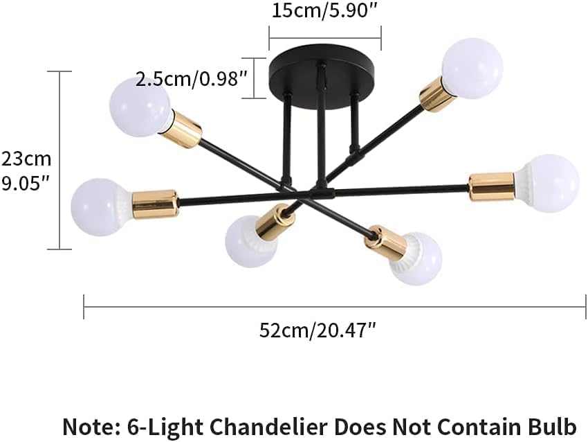 Ceiling Light, Modern Chandelier Lights E27 Socket, Semi Flush Mount Ceiling Light with Adjustable Arms for Home, Office, Living, Dining, Bedroom, Kitchen (Not Include Bulb)