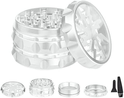 Clear Top Herb Grinder - Aluminium Spice Grinder with Pollen Scraper and Cleaning Brush