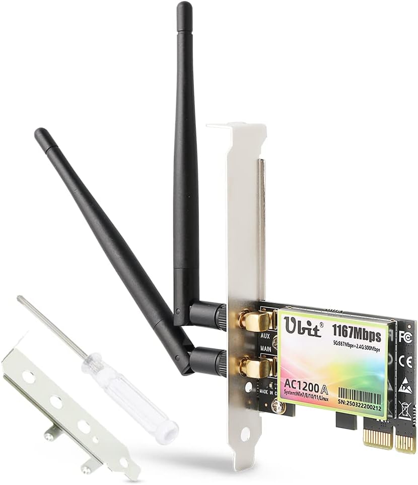 WiFi Card, AC 1200Mbps Wireless WiFi PCIe Network Card 5GHz/2.4GHz Dual Band PCI Express Network Card for Desktop/PC Gaming