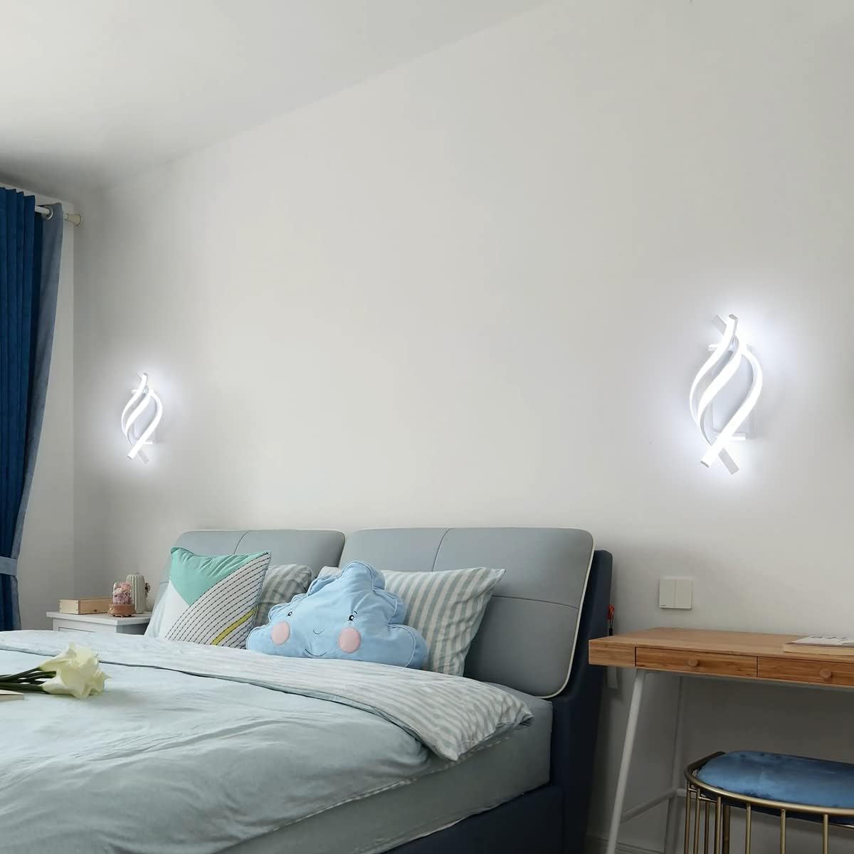 LED Wall Lights Indoor 22W, White Modern Simple Creatively Led Spiral Wall Light, Acrylic Wall Sconce Light, 6000K Cool White Wall Lamps for Bedroom Living Room Corridor Hallway