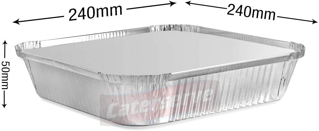 10 Aluminium Foil Trays with Lids - Large Tin Foil Containers with Paper Lids for Roasting, Baking, Broiling, Cooking, Food Storage and Freezing