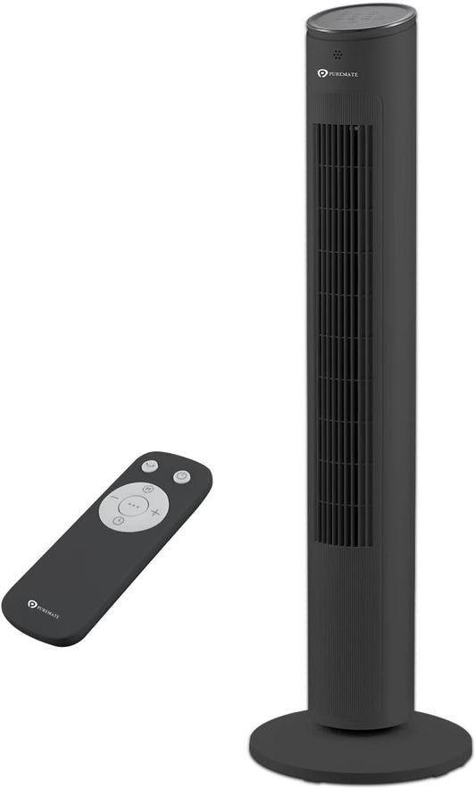 PureMate 43-inch Tower Fan, Oscillating Floor Fan with Remote Control, 3 Speeds Setting, LED Display, 7-Hour Timer, Powerful 40W Electric Standing Fan, Portable Quiet & Ideal for Bedroom