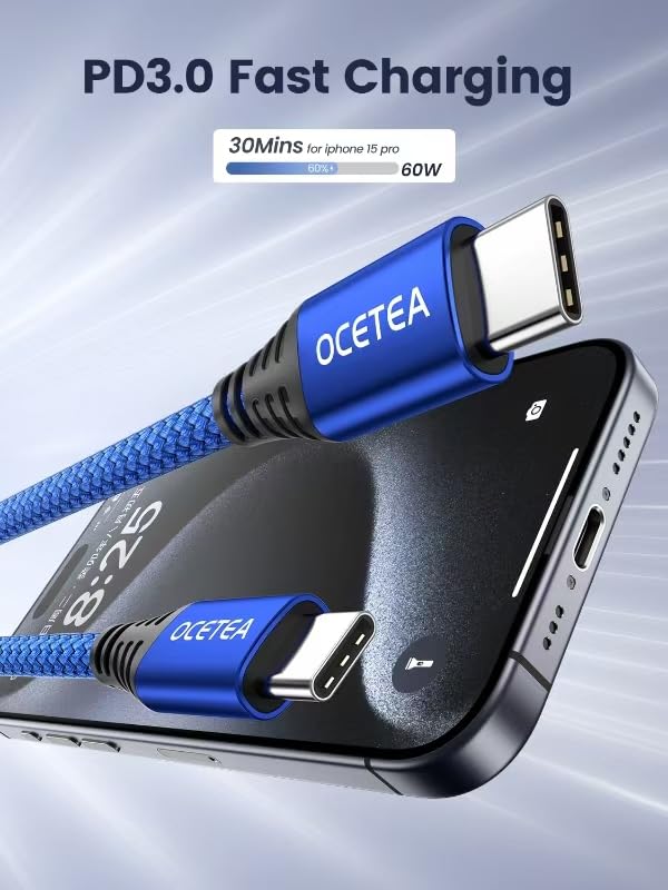 USB C to USB C Cable, [2Pack 2M] 60W 20V/3A PD Fast Charging Data Cable Lead Compatible with iPhone 16 15, MacBook Pro, iPad Pro, Galaxy S24 S23 Ultra, Pixel