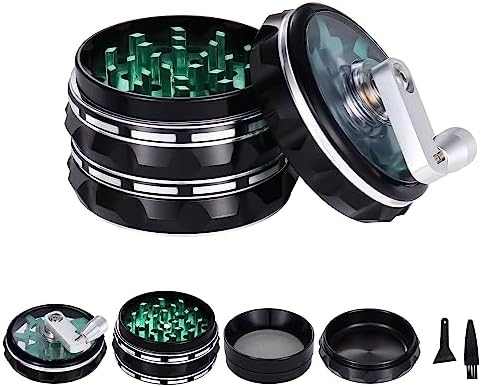 Clear Top Herb Grinder - Aluminium Spice Grinder with Pollen Scraper and Cleaning Brush