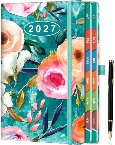 Page a Day Diary with Colorful Tabs, UK Holidays, Inner Pocket, and Pen Set - Blossom Dream