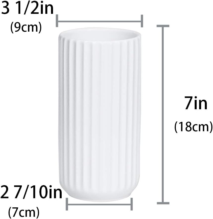 7 inch White Ceramic Flower Vase Home Decor Vase and Table Centerpieces Vase for Friends and Family, Christmas, Wedding, Bridal Shower