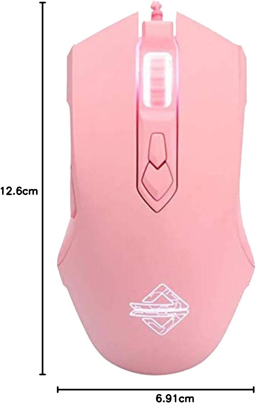 AJ52 Wired RGB Gaming Mouse, 2500 DPI 7 Buttons, Ergonomic LED Backlit USB Gamer Mice Computer Laptop PC, Compatible with XBOX PC Mac OS Linux - Pink