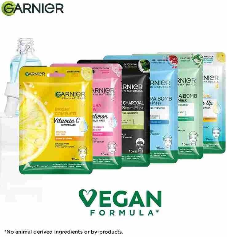 Skin Naturals, Garnier Face Serum Sheet Mask, Pack of 5 (Light Complete, Sakura, Blue, Green Tea, Charcoal)