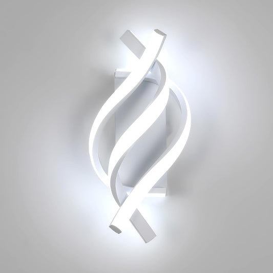 LED Wall Lights Indoor 22W, White Modern Simple Creatively Led Spiral Wall Light, Acrylic Wall Sconce Light, 6000K Cool White Wall Lamps for Bedroom Living Room Corridor Hallway