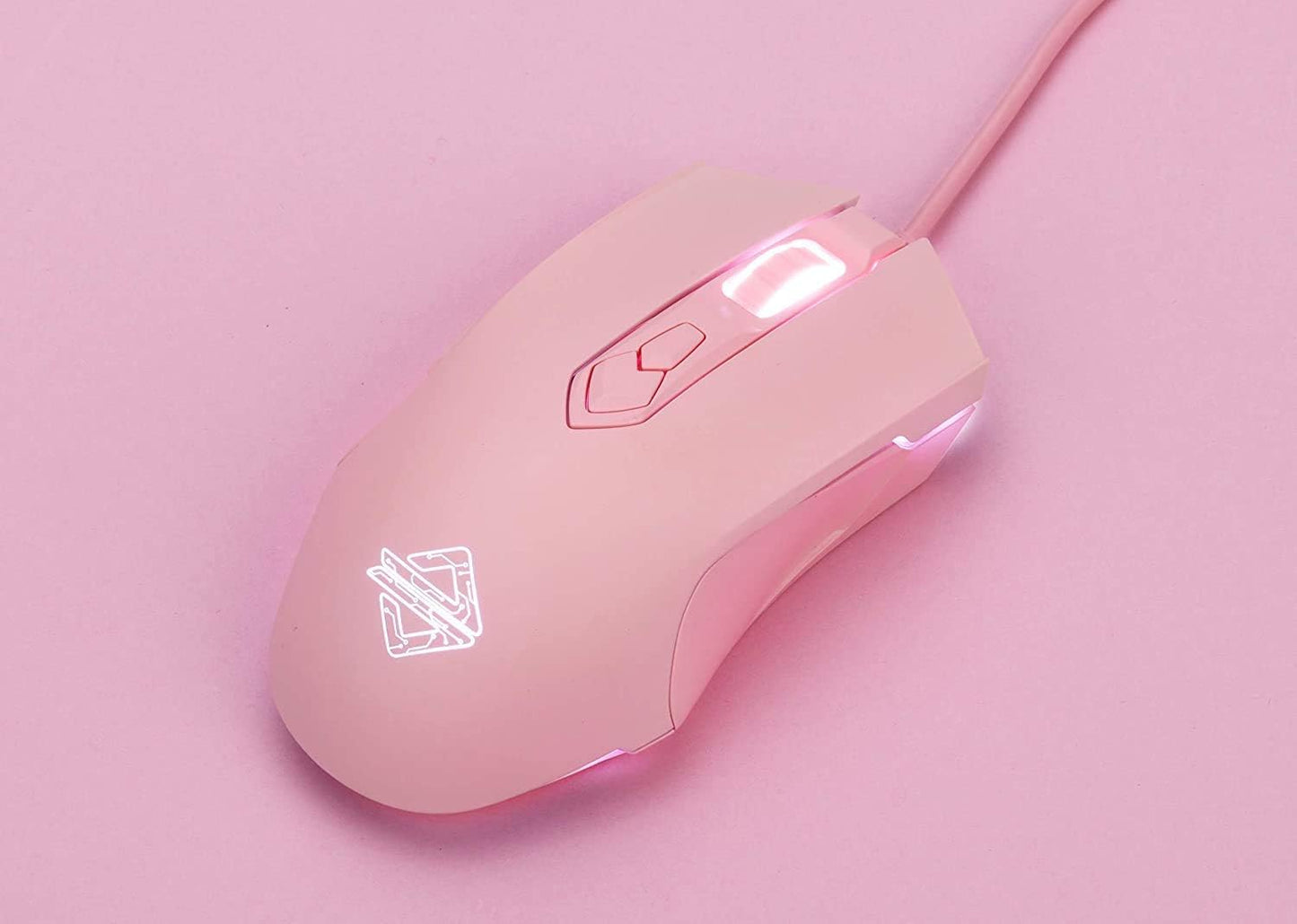 AJ52 Wired RGB Gaming Mouse, 2500 DPI 7 Buttons, Ergonomic LED Backlit USB Gamer Mice Computer Laptop PC, Compatible with XBOX PC Mac OS Linux - Pink