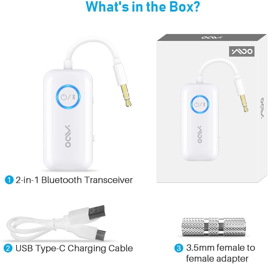 Bluetooth 5.3 Transmitter Receiver for Headphones, Dual Pairing 2 in 1 Bluetooth Adapter with Aptx/Aptx-HD/Low Latency, Adapter Jack for Aeroplane/Gym/Smartphone/TV