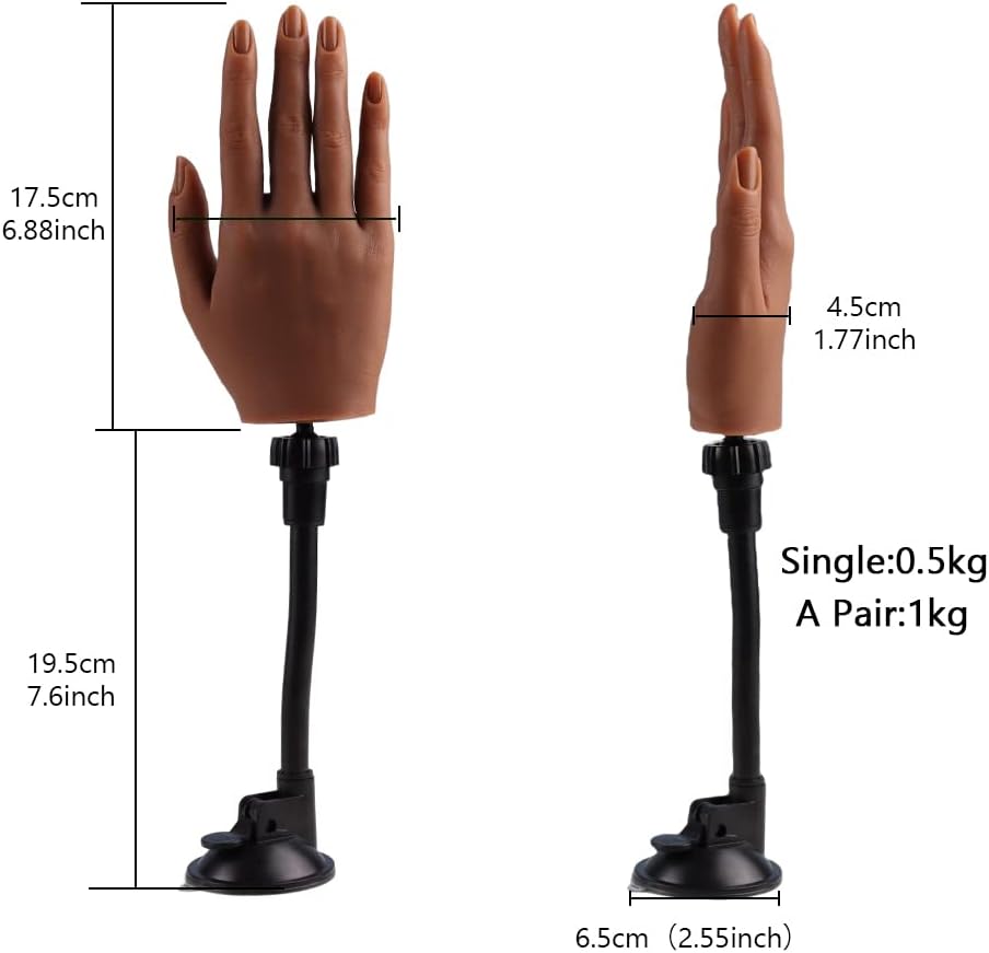 Practice Hand for Acrylic Nails with Flexible Fingers and Nail Tips
