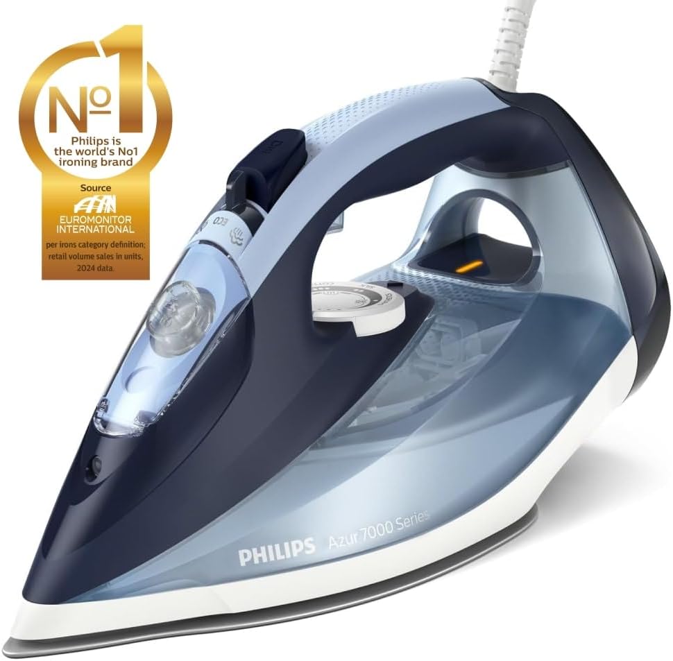 7000 Series Steam Iron - 2800W, 50g/min Steam, 250g Steam Boost, Vertical Steam, SteamGlide Plus Soleplate, Louros/Cotton Blue