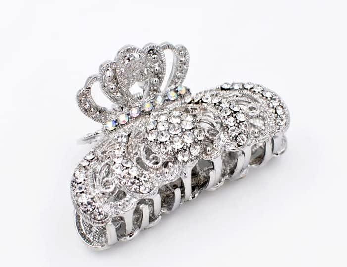 Metal Antique Silver Plated Hair Clips Women, Crystal Rhinestone Hair Claw, Diamante Hair Clamp, Anti Slip Large Claw Clips for Thin & Thick Hair, Hair Styling Accessories Women