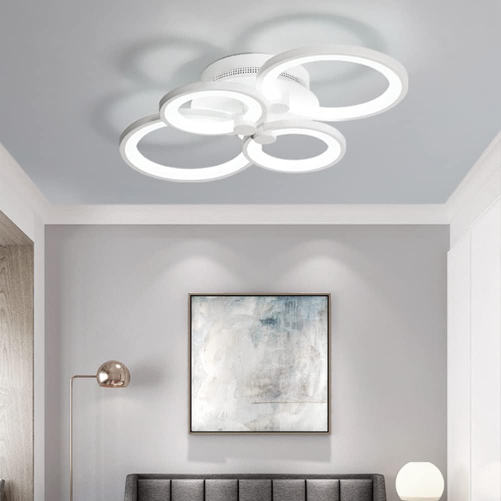 Modern LED Ceiling Light, Flush Mount Lighting Fixture with 4 White Rings, Acrylic Chandelier Lamp for Living Room, Bedroom