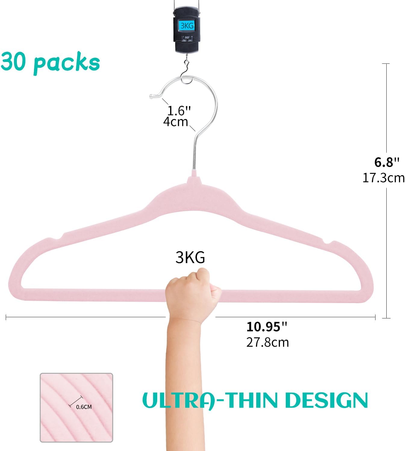 Baby Velvet Hanger 30 Packs,Kids Coat Hangers with Notched Design, Ultra-Thin Space Saving children's hangers, 360 Degree Swivel Hooks,Non-Slip Toddler Children's Hangers (Pink)