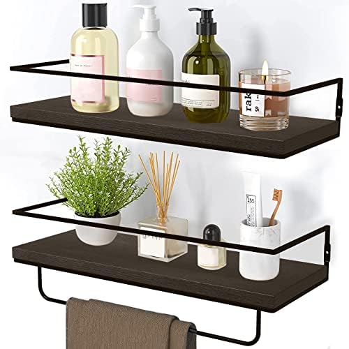 Black Floating Shelves Wall Mounted With 18kg Weight Capacity, Hanging Wall Shelves for Bedroom, Kitchen, Bathroom, Living Room, Home Office, Storage Organiser - Solid Wood Shelf