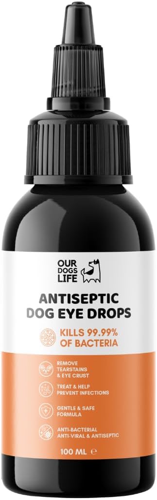 Antiseptic Dog Eye Drops - Tear Stain & Eye Crust Remover, Non-Irritating and Natural Eye Cleaning Solution for Dogs, Infection Prevention - Eye Drops for Dogs 100ml