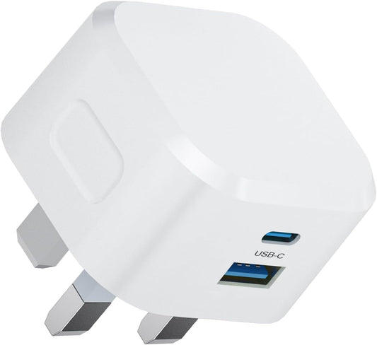 USB C Plug Charge Plug, 20W For Apple Watch and iPhone 16/15 Dual Port Type Wall Charger Adapter UK Charging