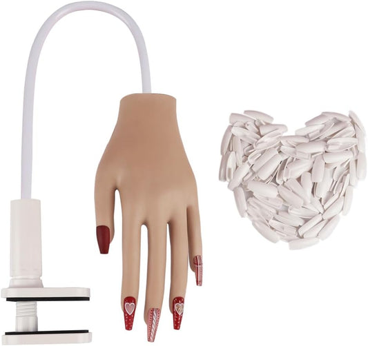 Practice Hand for Acrylic Nails with Flexible Fingers and Nail Tips