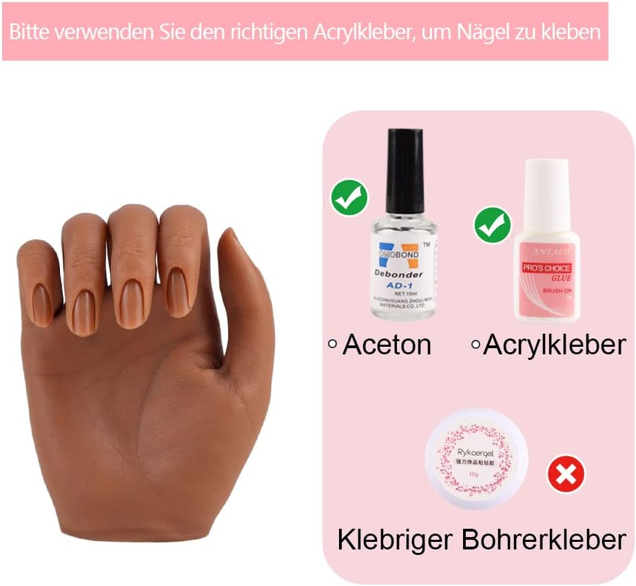Practice Hand for Acrylic Nails with Flexible Fingers and Nail Tips