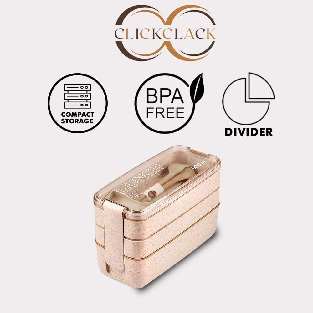 Bento Box with Cutlery Set | 3 Compartments Japanese Lunchbox | Portable, Leak Resistant, Dishwasher & Microwave Safe Lunch Container