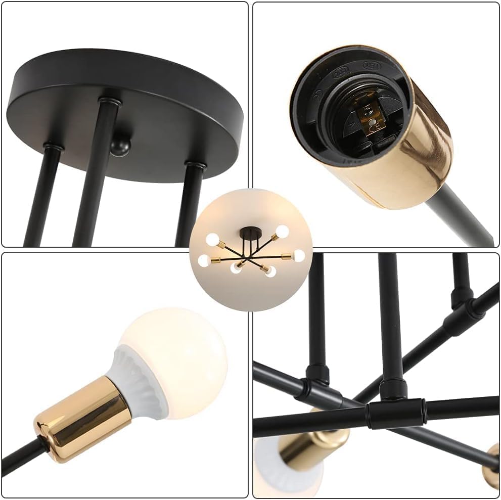 Ceiling Light, Modern Chandelier Lights E27 Socket, Semi Flush Mount Ceiling Light with Adjustable Arms for Home, Office, Living, Dining, Bedroom, Kitchen (Not Include Bulb)