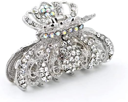 Metal Antique Silver Plated Hair Clips Women, Crystal Rhinestone Hair Claw, Diamante Hair Clamp, Anti Slip Large Claw Clips for Thin & Thick Hair, Hair Styling Accessories Women