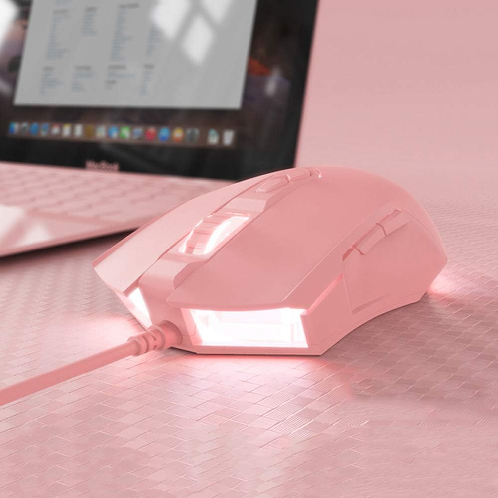 AJ52 Wired RGB Gaming Mouse, 2500 DPI 7 Buttons, Ergonomic LED Backlit USB Gamer Mice Computer Laptop PC, Compatible with XBOX PC Mac OS Linux - Pink