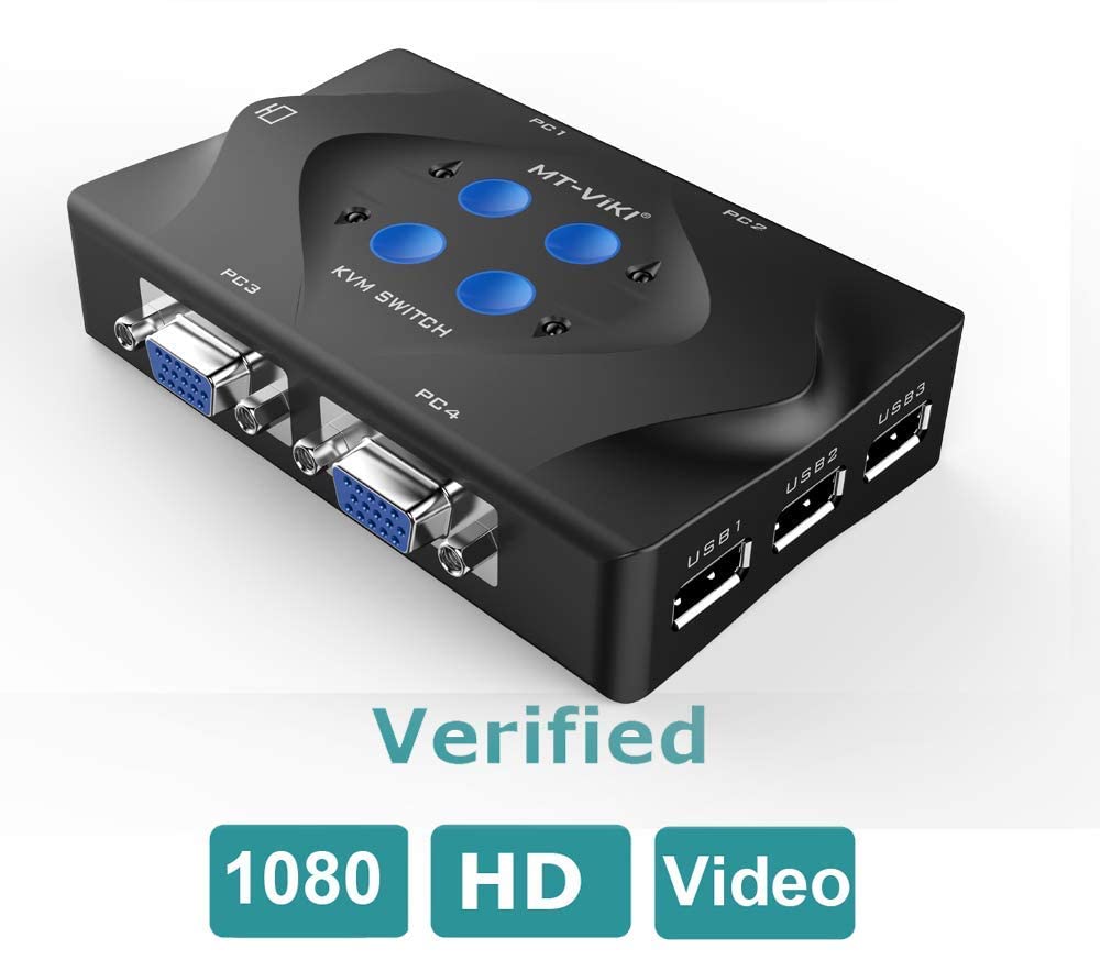 VGA KVM Switch 2 Port USB Selector for 2 Computers with Cables and USB Hub
