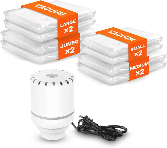 Vacuum Storage Bags for Clothes, 8-pack Vacuum Bags with Electric Pump(2 Jumbo, 2 Large, 2 Medium, 2 Small),Saver Bags for Duvets, Bedding, Pillows, Clothes, Quilts