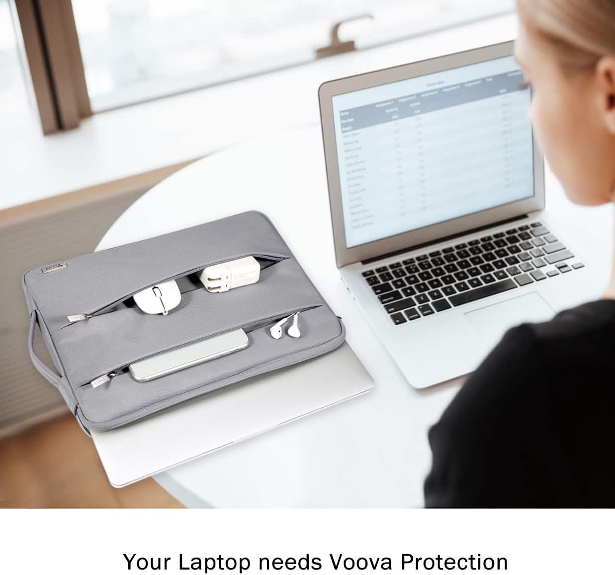 Laptop Sleeve Case 14-15 Inch with Handle, Waterproof Slim Computer Cover Bag Compatible with MacBook Air M2/M3 15, MacBook Pro 15, 15” Surface Laptop 5/4, Hp chromebook 14, Silver Grey