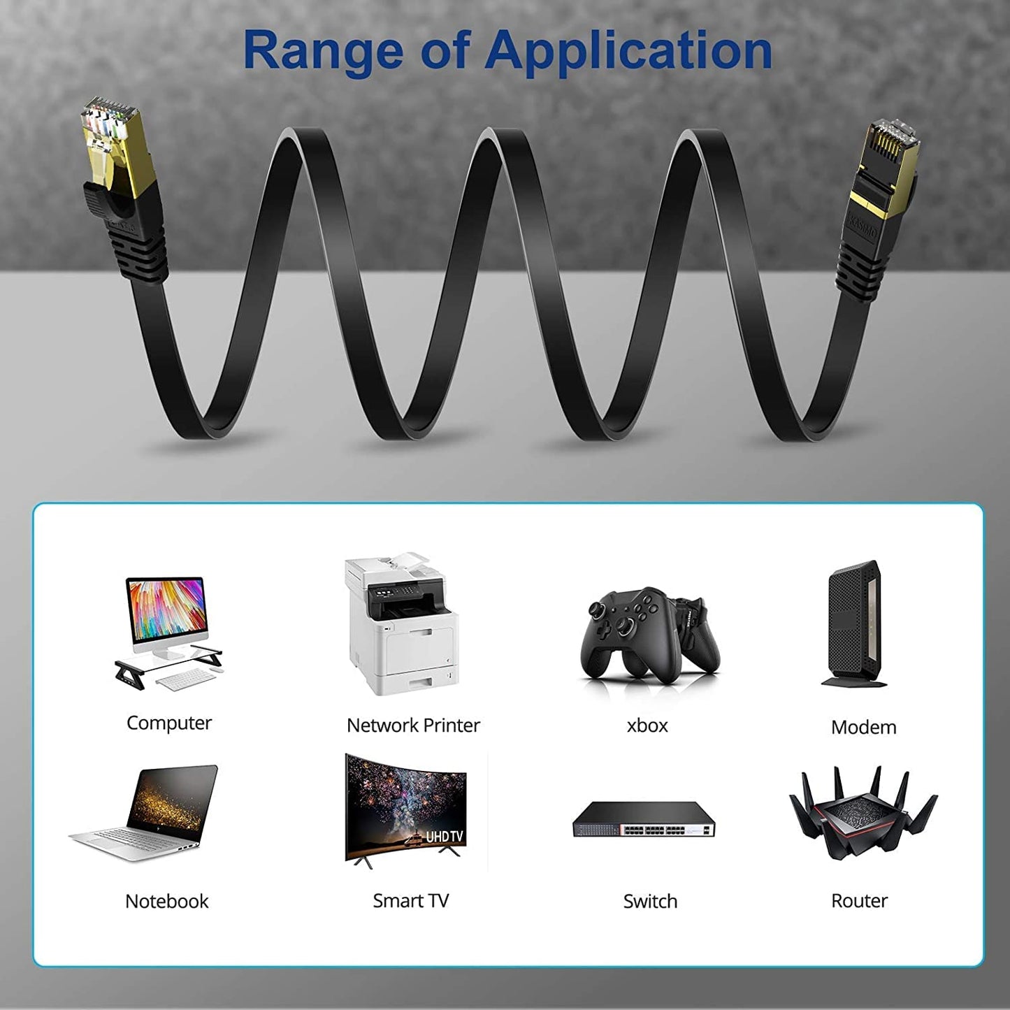 Cat 8 Flat Ethernet Cable 8M Internet LAN Cable with Clips 40Gbps 2000MHz High Speed Network Patch Cable SSTP Ethernet with RJ45 Connector for Router Modem Switch Gaming Xbox