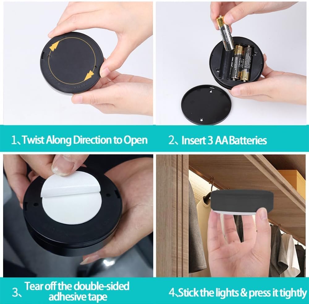 Wireless Under Cabinet Lights with Remote, 12 Colors LED Under Cupboard Lighting, Round Stick-on Display Shelf Cupboard, RGB Puck Lights, 6 Pack