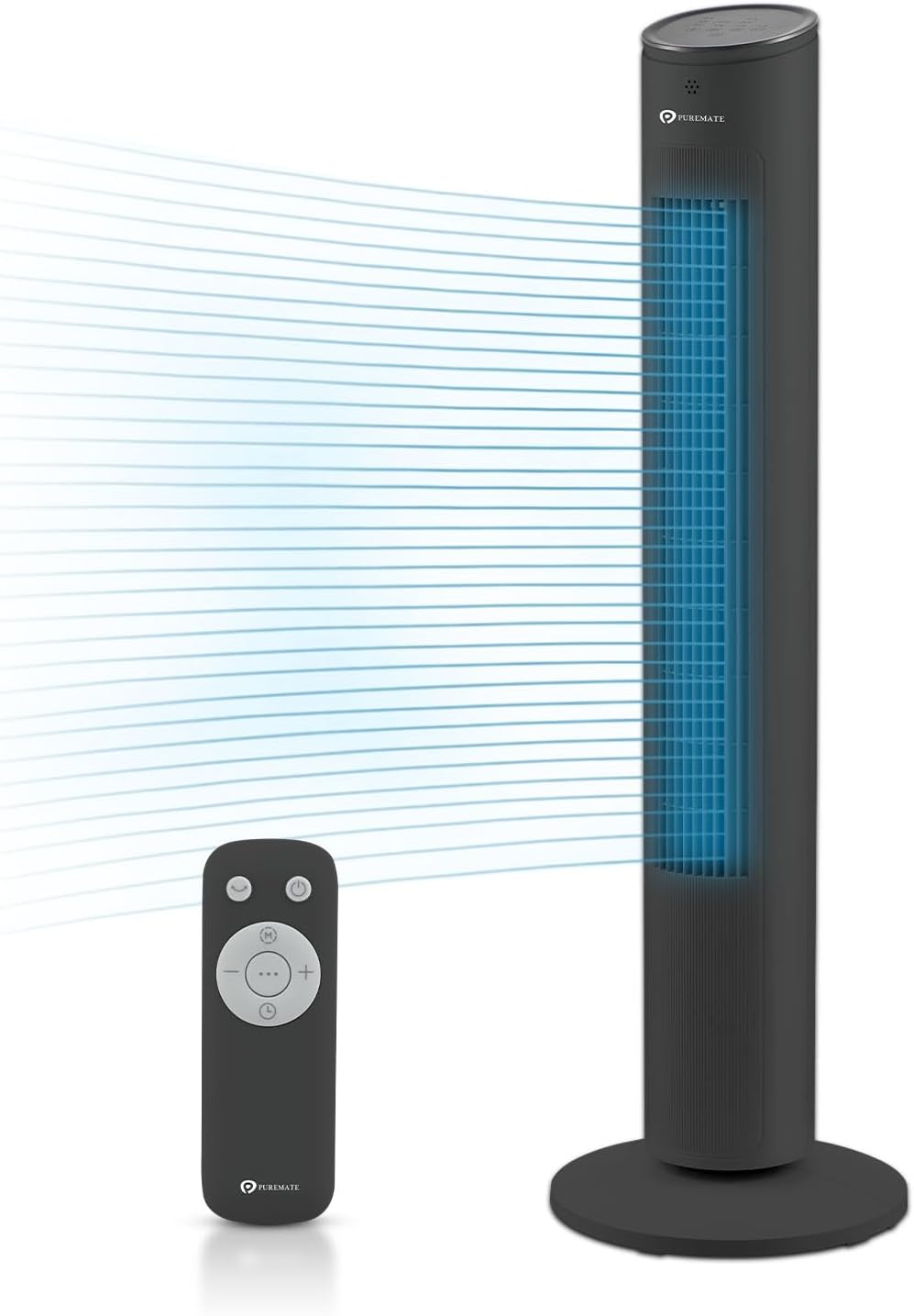 PureMate 43-inch Tower Fan, Oscillating Floor Fan with Remote Control, 3 Speeds Setting, LED Display, 7-Hour Timer, Powerful 40W Electric Standing Fan, Portable Quiet & Ideal for Bedroom