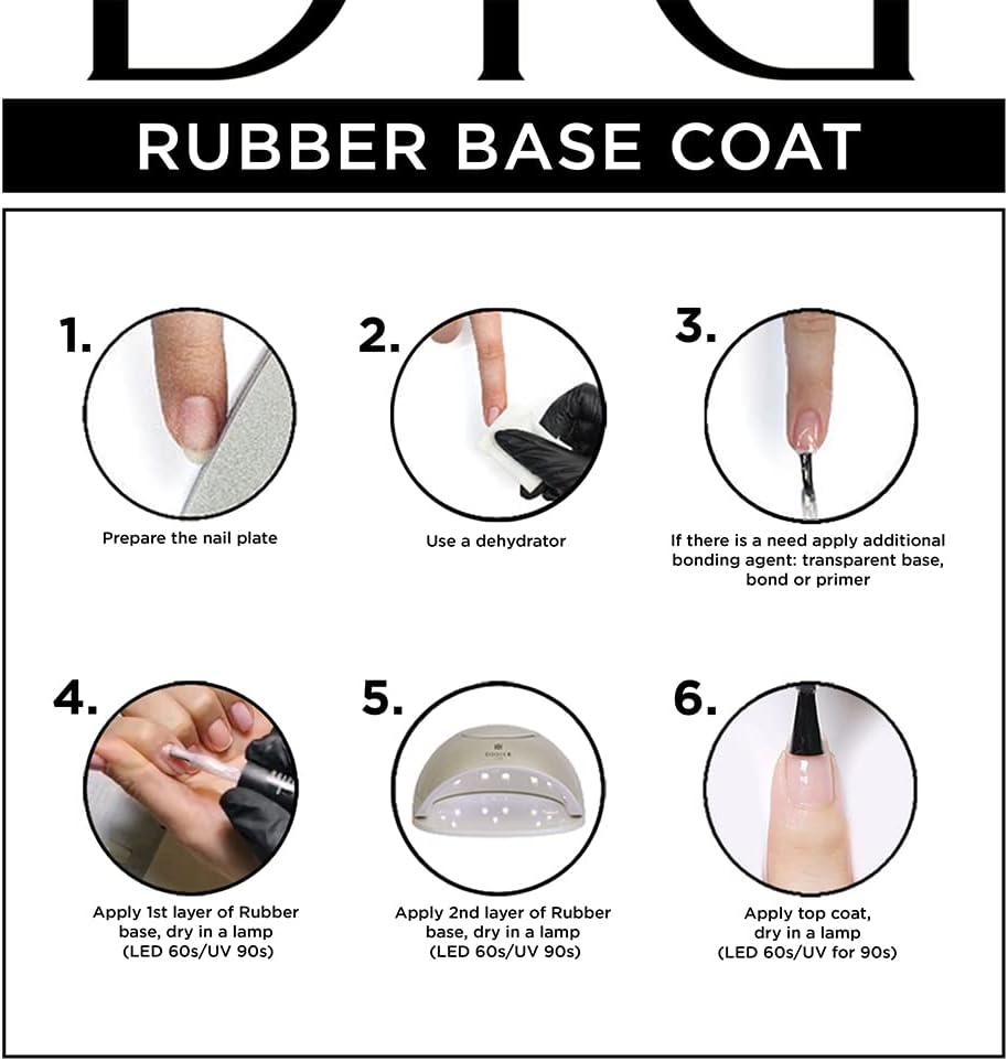 Gel Nail Polish Base Coat Rubber 10ml - Extra Strong Nail Strengthener For Damaged Nails