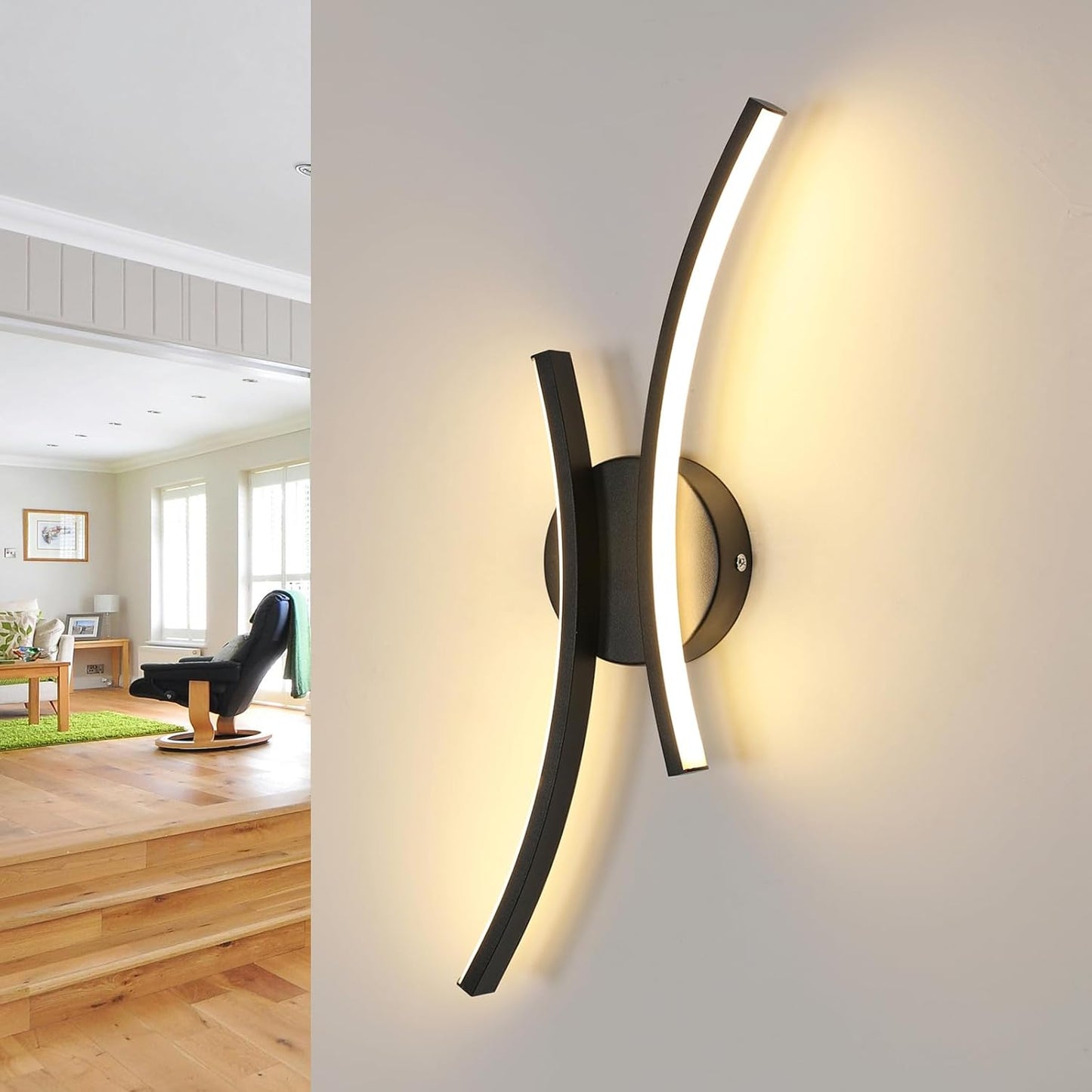 Modern LED Wall Light with 2 LED Strips, Curved Design Wall Sconce in Acrylic