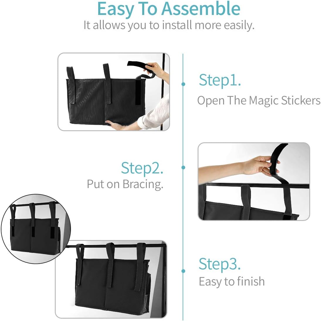 Caddy Hanging Organizer Bedside Storage Bag, 600D Oxford Cloth with Hook&Loop Fastener for Bunk and Hospital Beds,Dorm Rooms Bed Rails