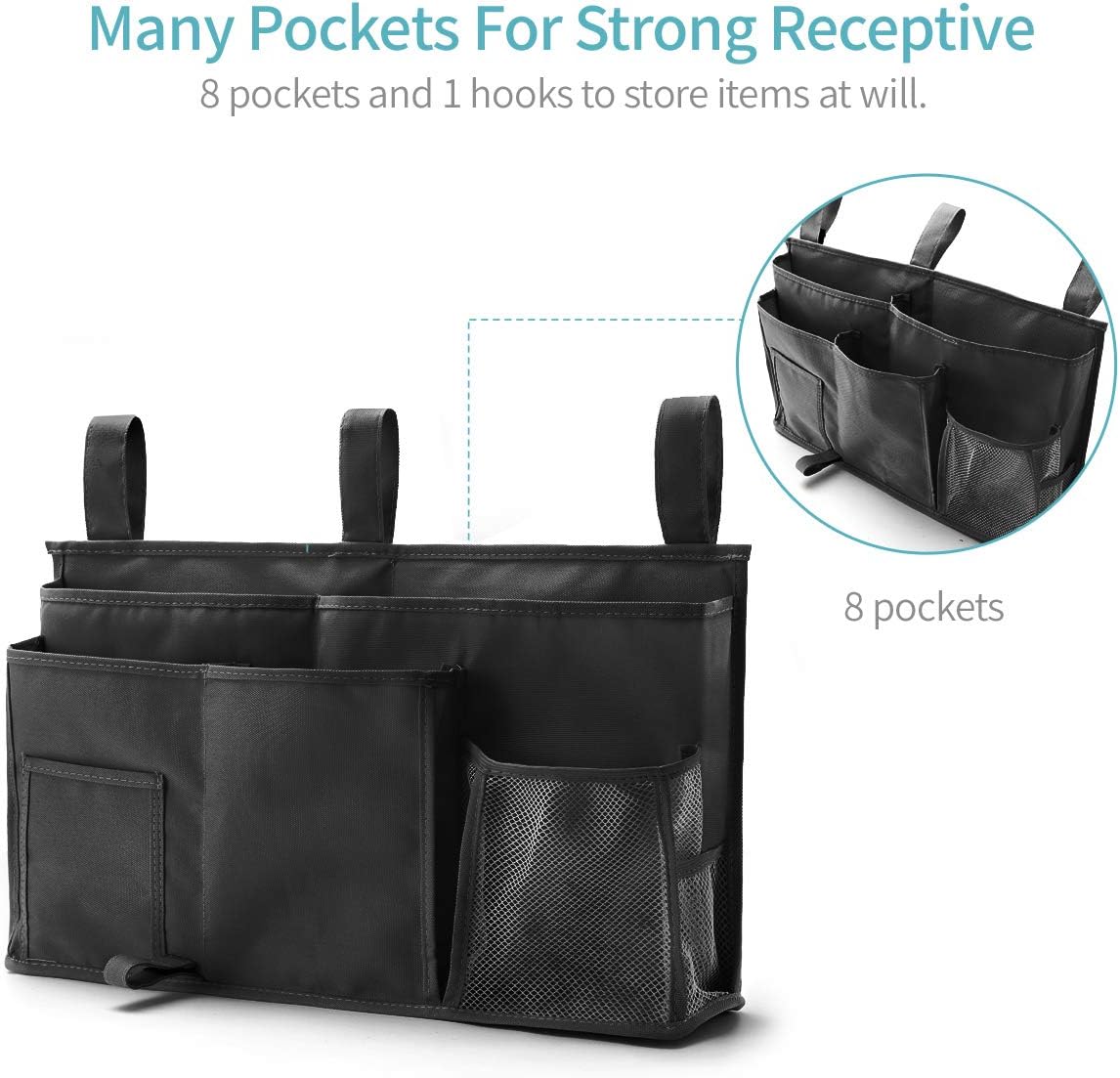 Caddy Hanging Organizer Bedside Storage Bag, 600D Oxford Cloth with Hook&Loop Fastener for Bunk and Hospital Beds,Dorm Rooms Bed Rails