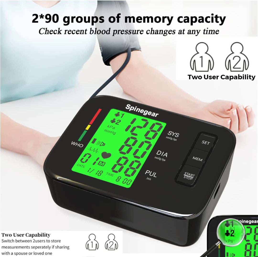 Rechargeable Upper Arm Blood Pressure Monitor – NHS Home Use BP Machine, CE Approved, Large Cuff 22-42cm, Heart Rate & Irregular Heartbeat Detection, LCD Backlight, Voice Broadcast