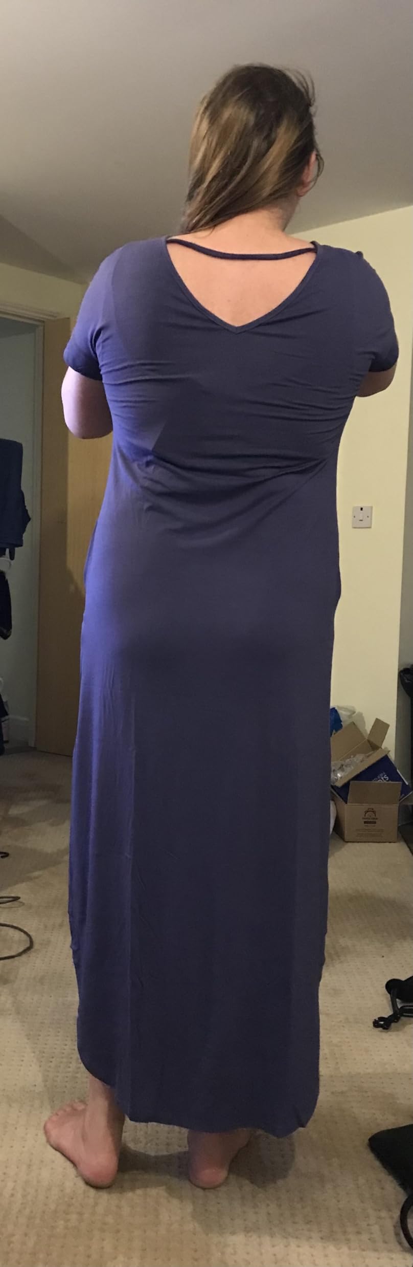 Women Maxi Long Dress Summer Casual Short Sleeve V Neck Maxi Dresses with Pocket