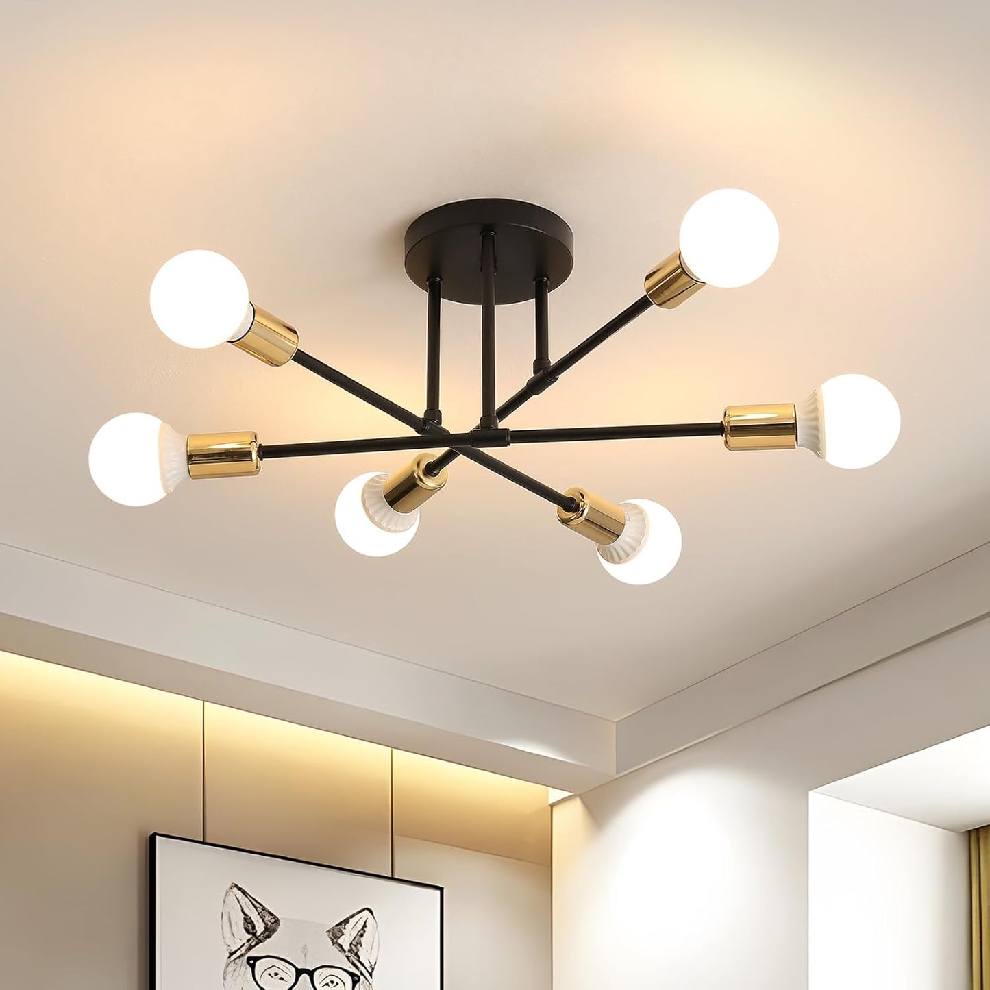 Ceiling Light, Modern Chandelier Lights E27 Socket, Semi Flush Mount Ceiling Light with Adjustable Arms for Home, Office, Living, Dining, Bedroom, Kitchen (Not Include Bulb)