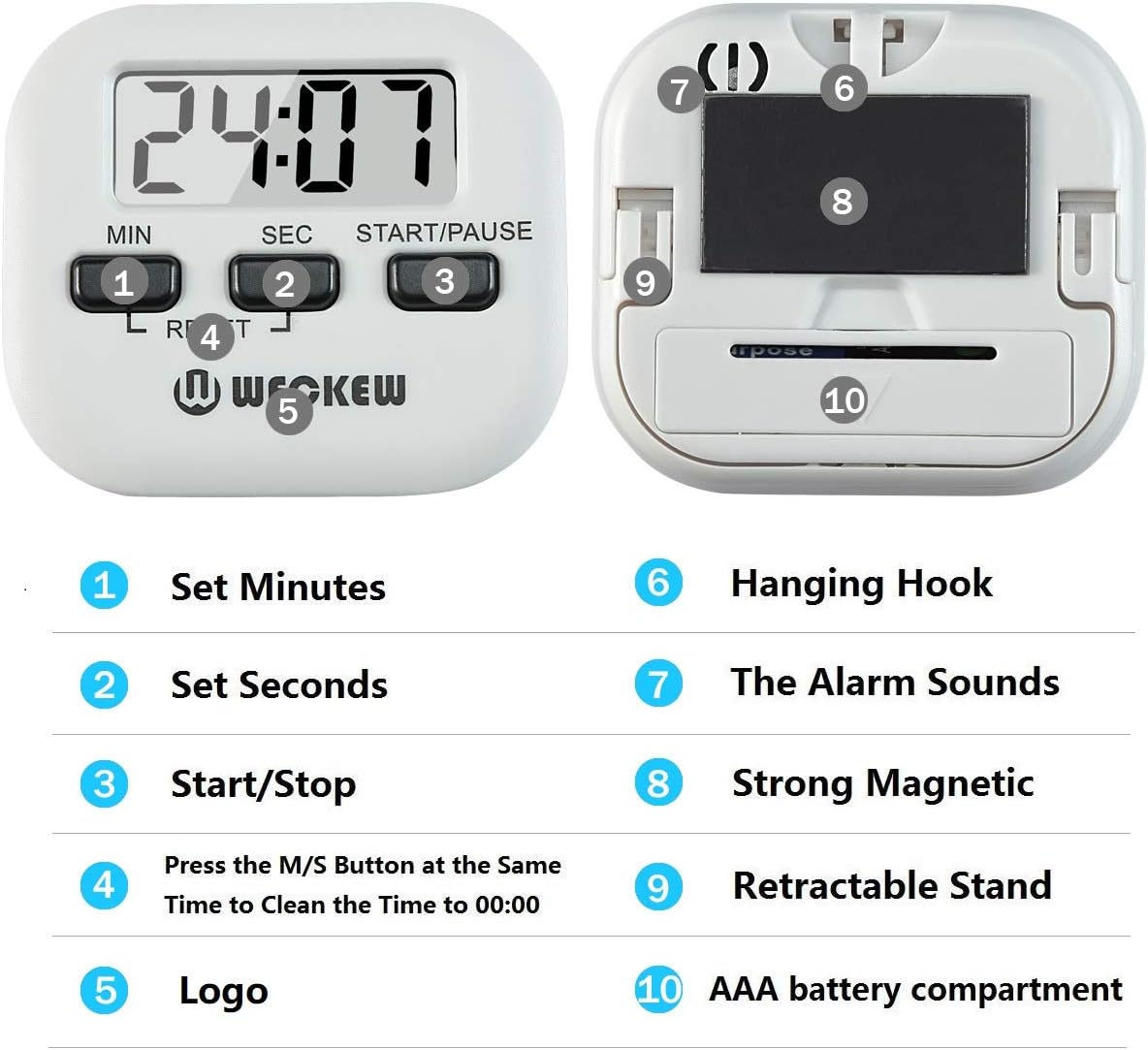 Kitchen Timer, WECKEW 2 Pack Digital Kitchen Timer Magnetic Countdown Stopwatch Timer With Loud Alarm