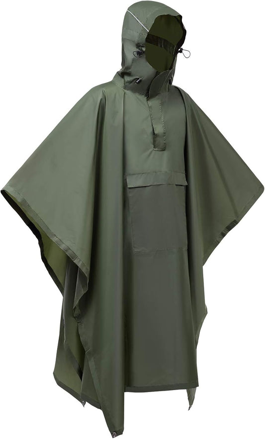 Rain poncho, 3-in-1 multifunctional rain cape rain coat with Hood for camping hiking for adults, men/women
