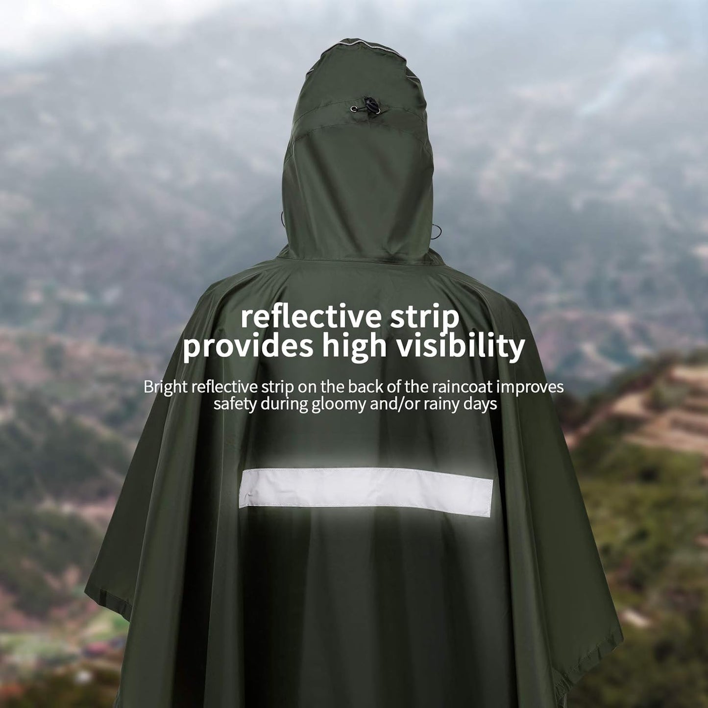 Rain poncho, 3-in-1 multifunctional rain cape rain coat with Hood for camping hiking for adults, men/women