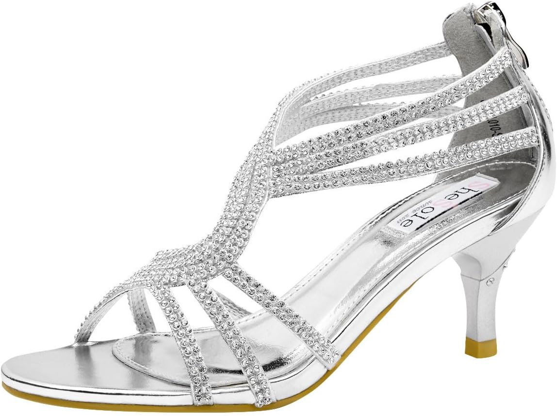 Ladies Heels Strappy Low Kitten Dress Prom Wedding Bride Sandals Shoes