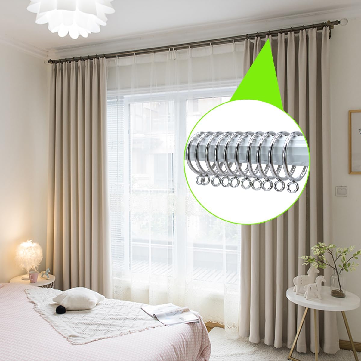 50 Pack 38mm Silver Metal Curtain Rings for Poles, Rods and Drapery, Shower Curtains