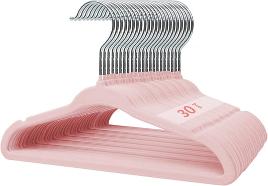 Baby Velvet Hanger 30 Packs,Kids Coat Hangers with Notched Design, Ultra-Thin Space Saving children's hangers, 360 Degree Swivel Hooks,Non-Slip Toddler Children's Hangers (Pink)